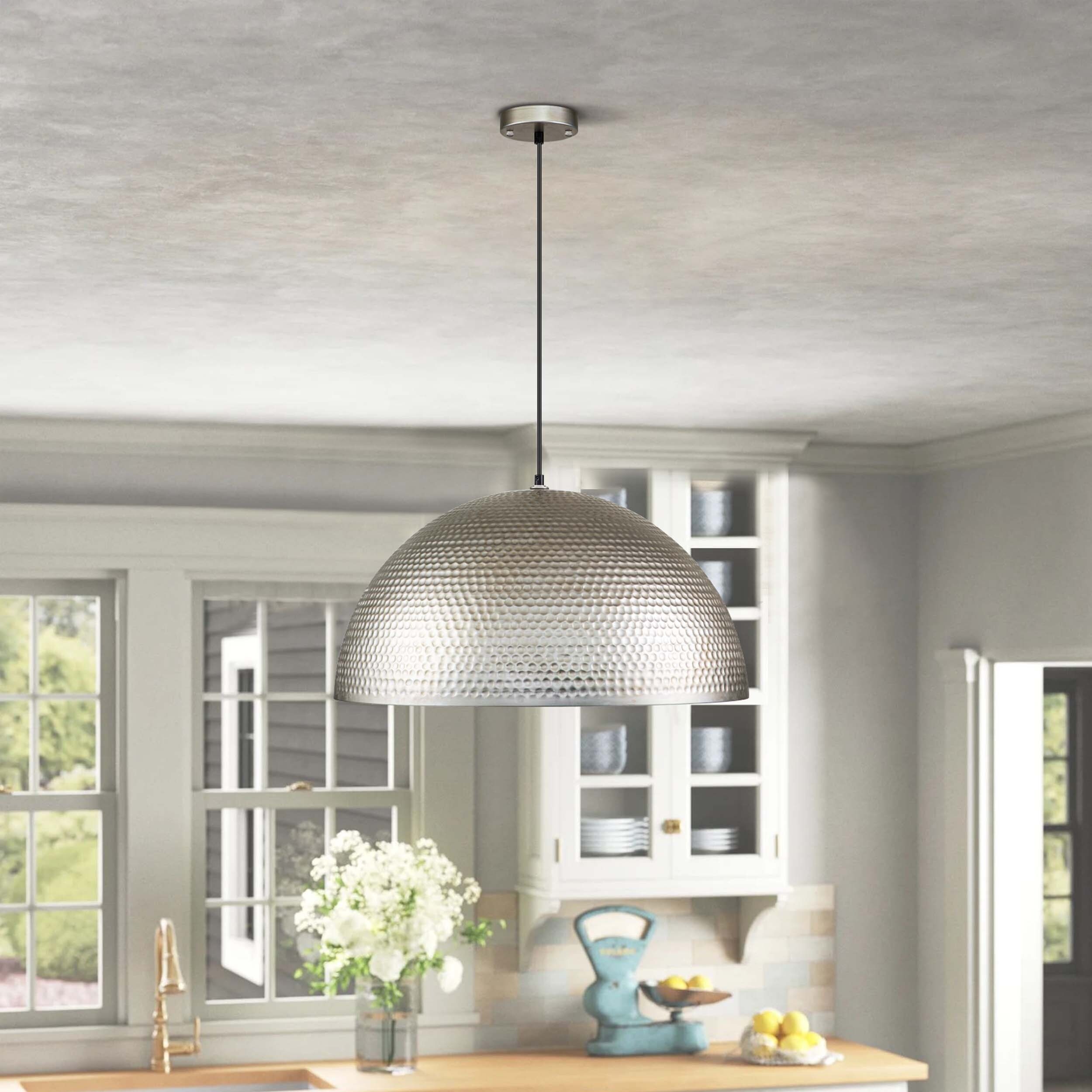 1 Light 24 Inches Farmhouse Industrial Large Metal Hammered Antique Silver Oversized Dome Pendant Light 24 D