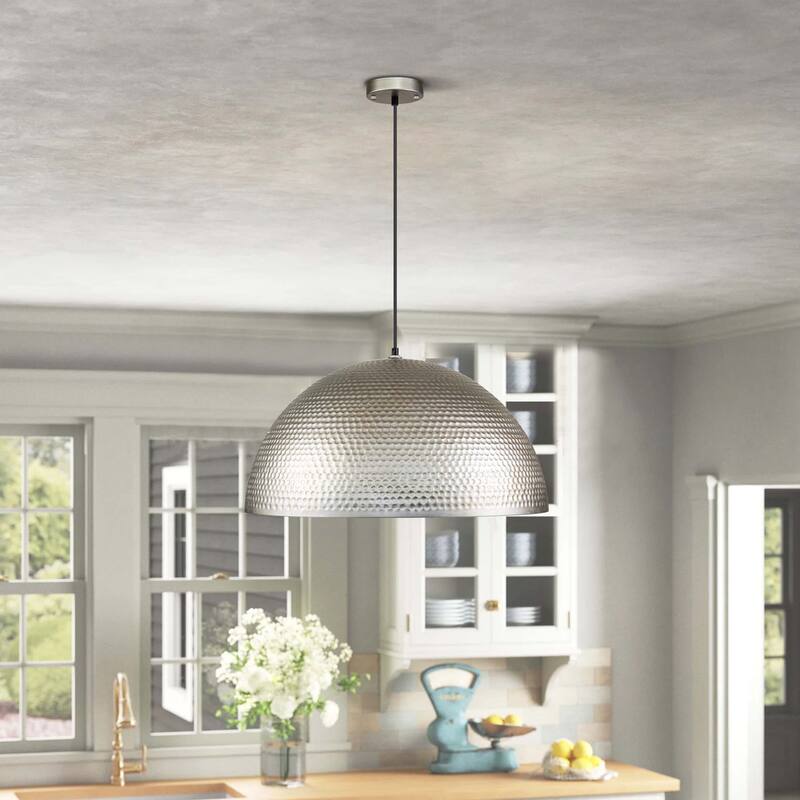 1-Light 24 inches Farmhouse Industrial Large Metal Hammered Antique Silver Oversized Dome Pendant Light - 24"D