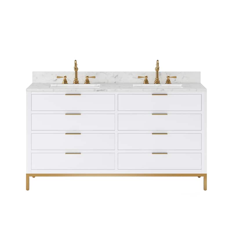 Bristol Carrara White Marble Countertop Vanity - 60 - Off-White