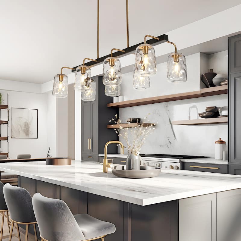 Modern 8-Light Rectangle Chandelier Glass Kitchen Island Lights for Dining Room - L 39" x W 14.2" x H 9.8"
