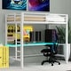 preview thumbnail 57 of 64, Gaming Loft Bed with RGB LED Light & USB Charge Station, Metal Loft Bed Frame w/Built-in Desk & Full-Length Guardrails