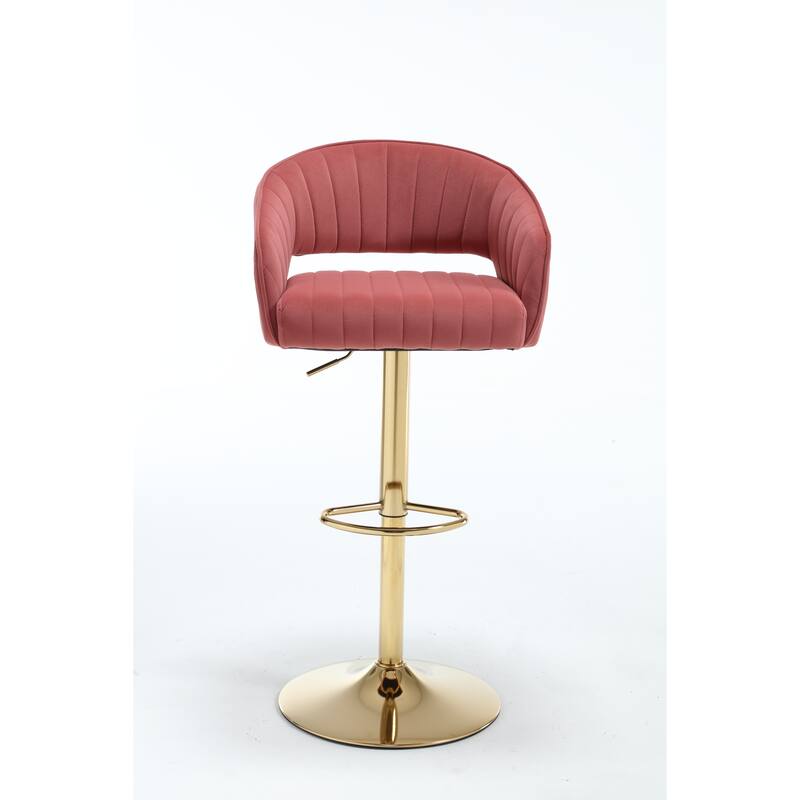 Velvet Bar Chair with Adjustable Height, Counter Height Chair with Footrest, Kitchen Island Stools with Armrest
