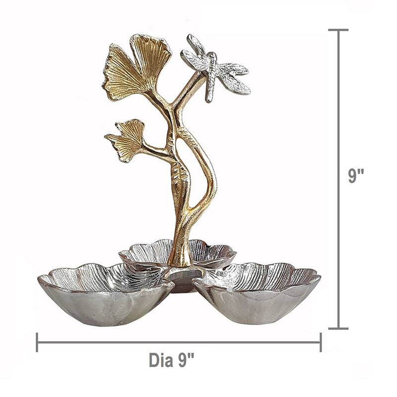 Keva 9 Inch Decorative Bowl, Curved Leaf Design, 2 Tone Gold, Silver Finish