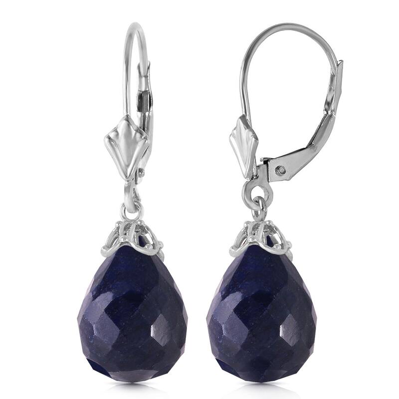 14K Solid Gold Leverback Gemstone Earrings Briolette Natural Sapphire