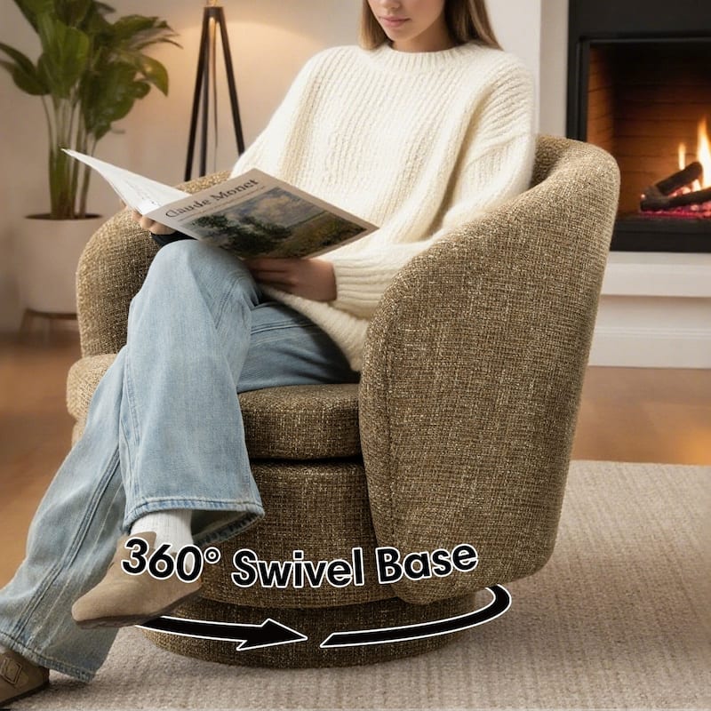 360° Tweed Swivel Barrel Accent Chair