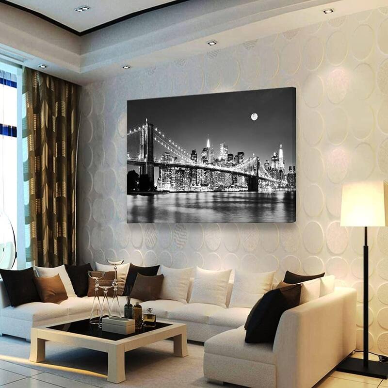 Night New York City Scene Picture Paintings Black and white Wall Art
