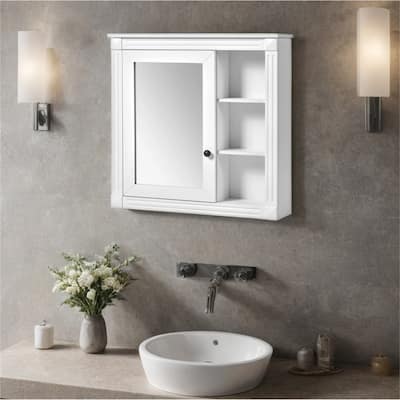 Wall Mounted Bathroom Medicine Cabinet with Mirror and Storage Shelf