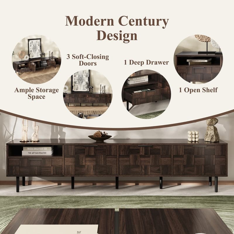 78 " Mid Century Modern TV Stand for 65+ Inch TVs, TV Console with Storage Cabinets for Living Room