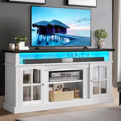 Farmhouse LED TV 65.7" Stand with Power Outlets White & Black - 65 inches