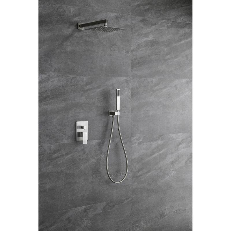1-Spray Patterns with 2 GPM 10 in. Wall Mount Dual Shower Heads in Brushed Nickel