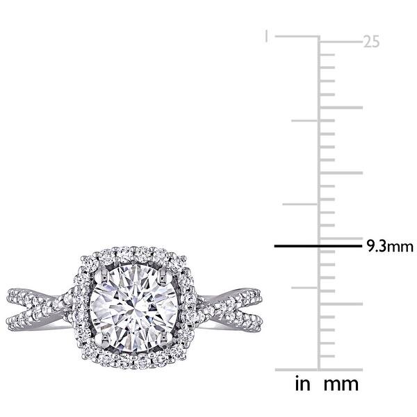 Miadora 1 1/2ct DEW Moissanite Halo Crossover Engagement Ring in 10k White Gold