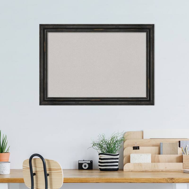 Rustic Pine Black Narrow Wood Framed Grey Corkboard Bulletin Board