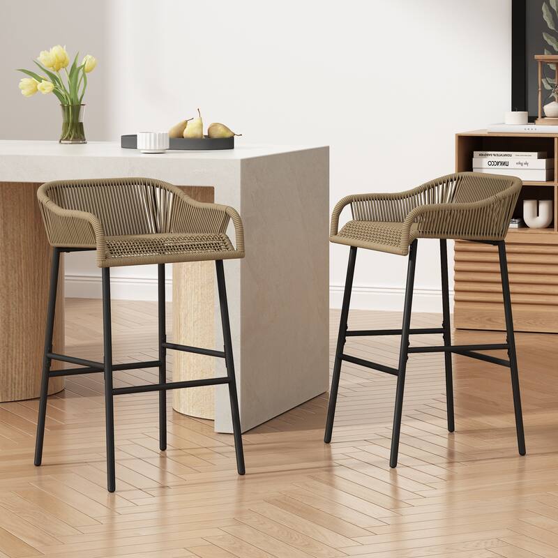 La Push Outdoor Patio Brown Rope Bar Stool