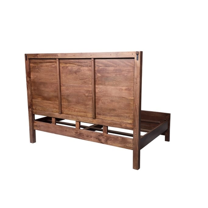 HomeRoots Brown Carved Abstract Solid Wood King Bed Frame