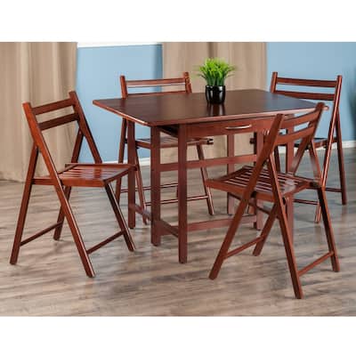 5-Pc Drop Leaf Table with Folding Chairs, Walnut