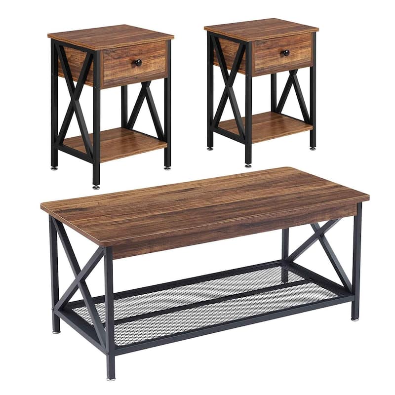 Javlergo 3-pieces Coffee Table Set for Living Room, Rectangular Coffee Table and 2 End Tables