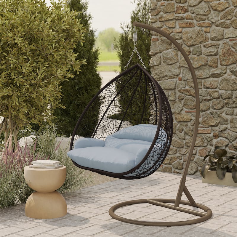 2-Person Egg Swing Chair in Brown Stainless Steel 2-Seater Porch Swing with Stand for Outdoor and Indoor - 77.95" Height