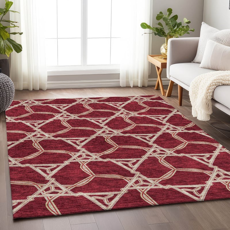Premium Washable Super Soft Modern Tangle Mayfield Rug - Burgundy - 9' x 12'