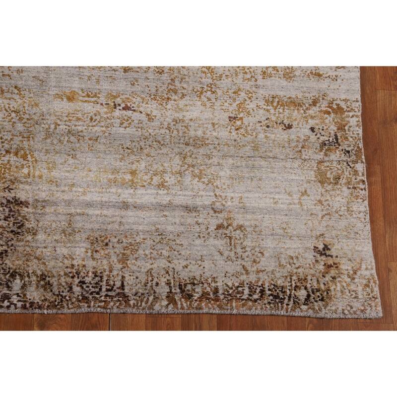 Abstract Indian Area Rug Hand-Knotted Wool Carpet - 6'0" X 9'2"