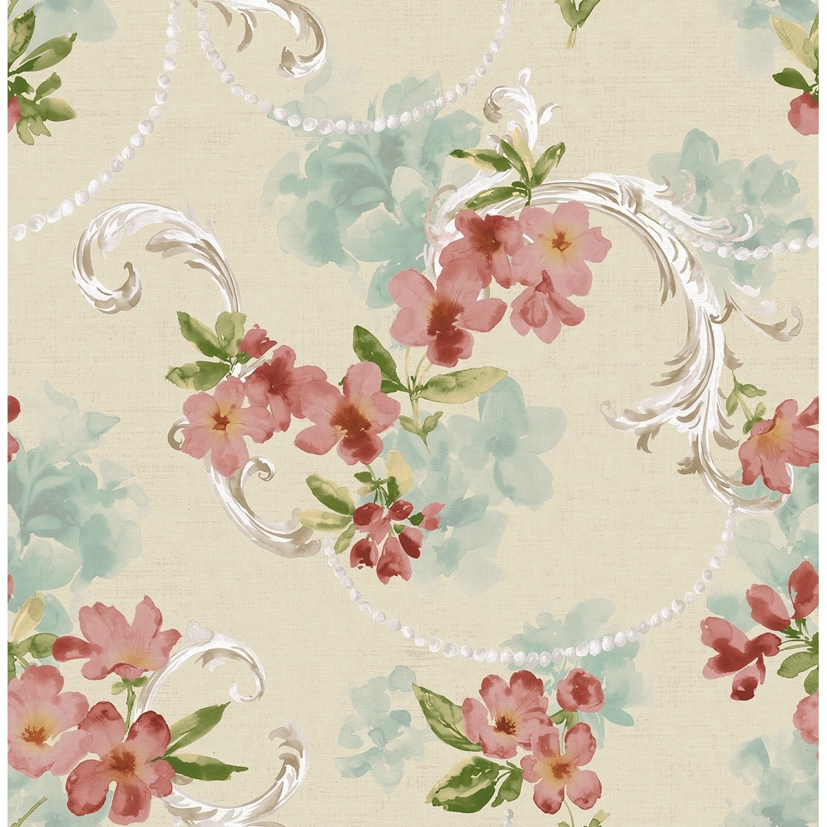 Seabrook Designs Evesham Floral Scroll Unpasted Wallpaper