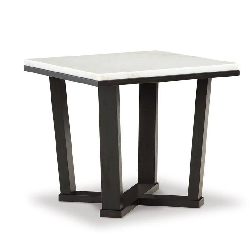 Fana Side End Table, White Marble Top, 24 Inch Square, Espresso Brown