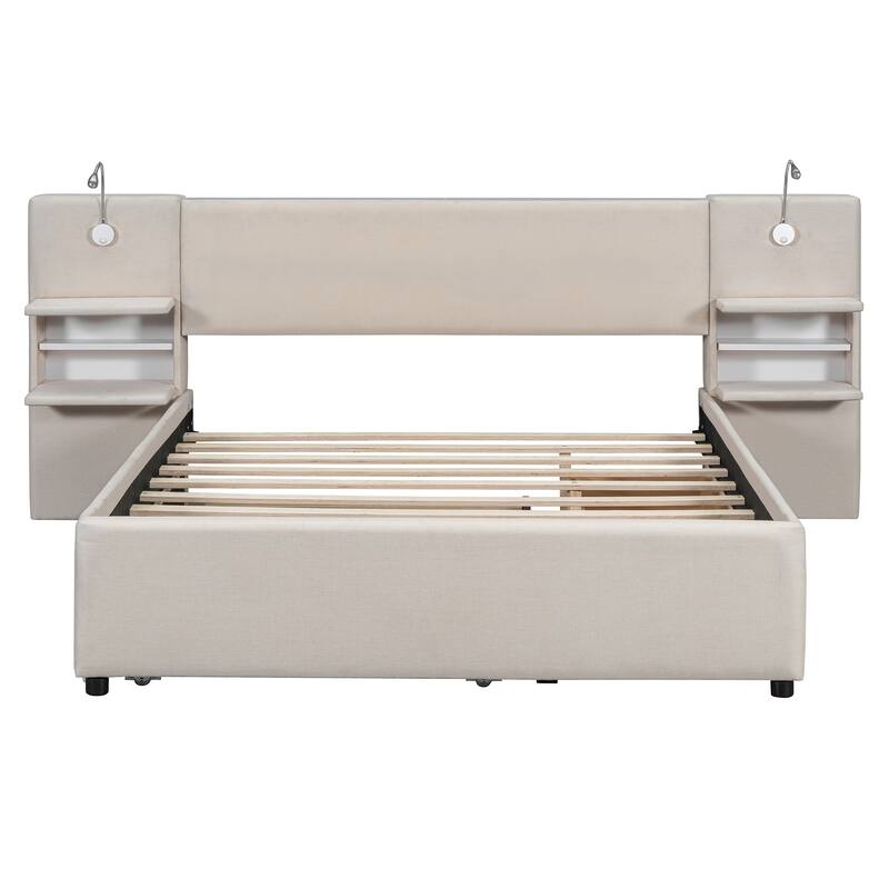 Luxury Linen Upholstered Queen Platform Bed with Flip-Up Storage Headboard by Harper&Bright Designs