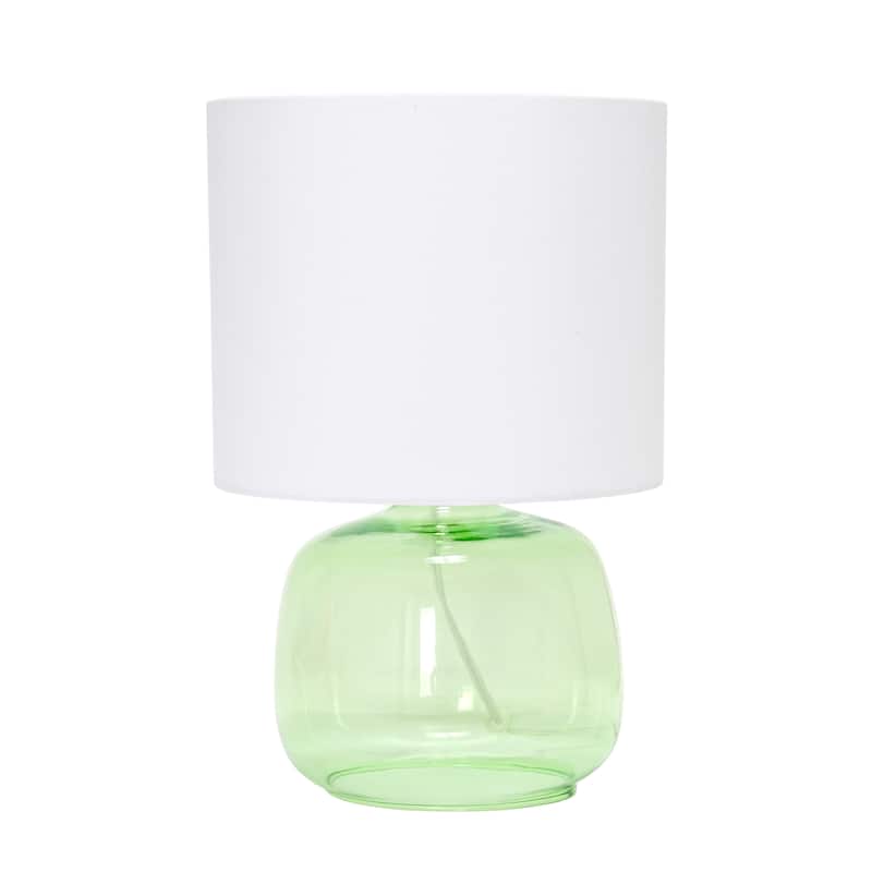 13.75" Modern Round Glass Table Lamp with Fabric Drum Shade for Bedroom or Living Room - 9"L x 9"W x 13.75"H - Green, White