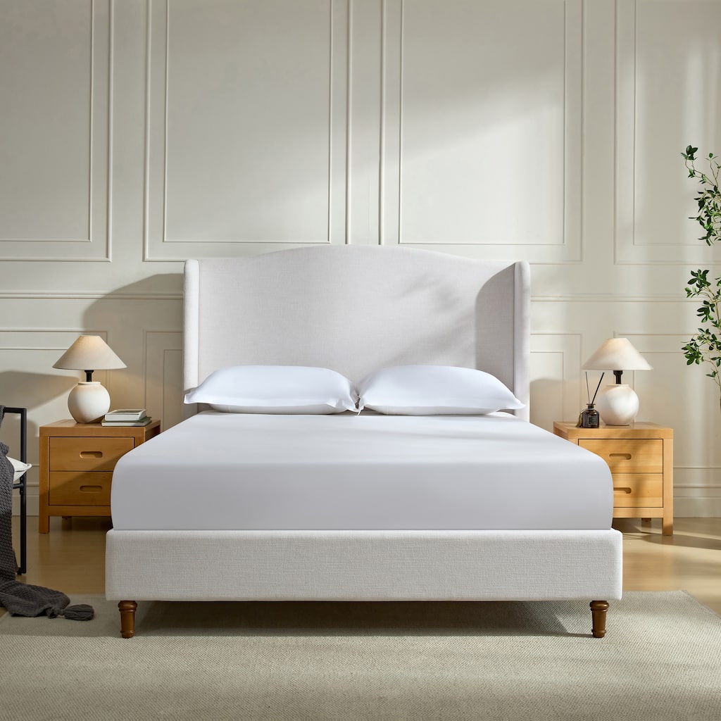 King Size Upholstered Wingback Bed with Tall Headboard, Premium Textured Canvas, Easy Assembly, No Box Spring Needed