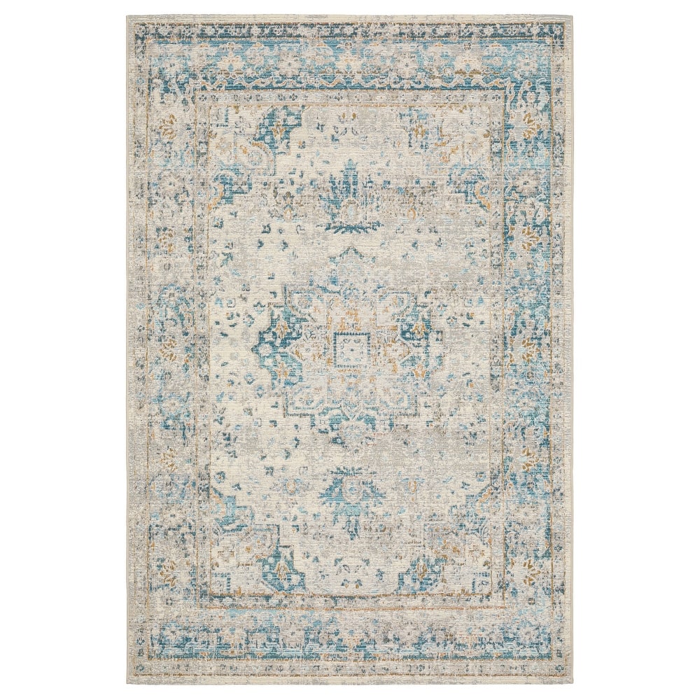 Style Haven Nova Vintage Center Medallion Grey/Teal Area Rug