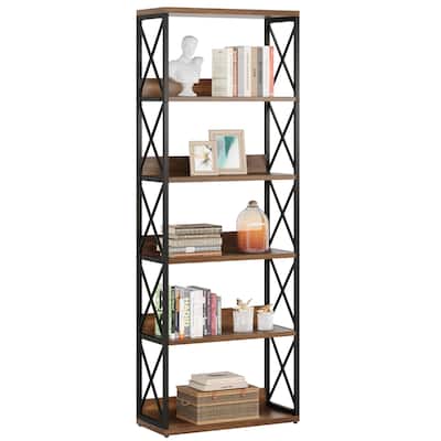 Industrial 6-Shelf Tall Etagere Bookcase with Open Storage for Home