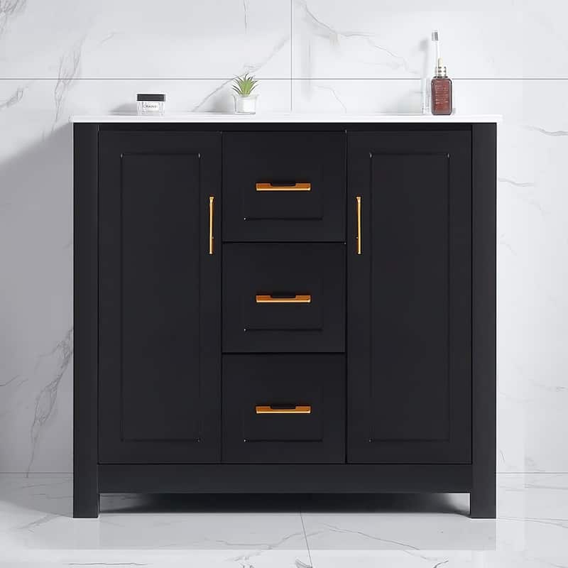 36" Bathroom Vanity with Single Sink, Combo Cabinet Undermount Sink, Bathroom Storage Cabinet with 2 Doors and 2 Drawer - Black