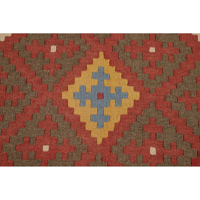 Geometric Kilim Persian Vintage Area Rug Flatweave Wool Carpet - 6'7"x 9'6"