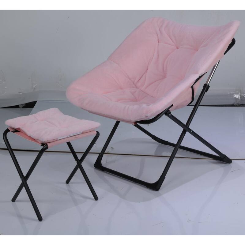 Comfy Folded Chair,Saucer Chair, Lounge Chair - XL Foldable Faux Fur Floor Seat, Non-Slip Base for Stability - Pink