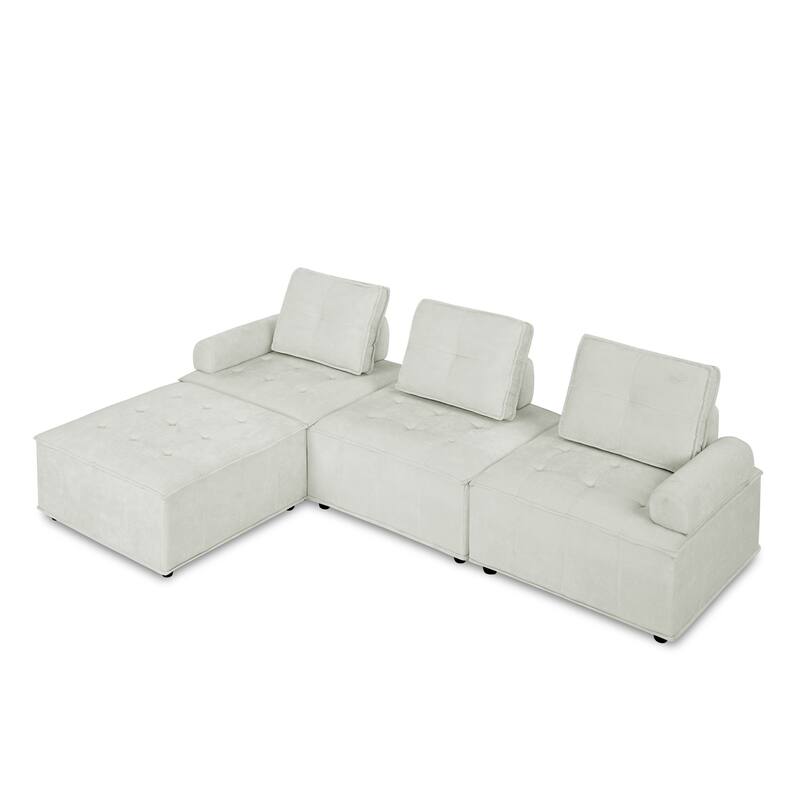 White Sectional Sofa Set Living Room DIY Combination Sofa, Chenille