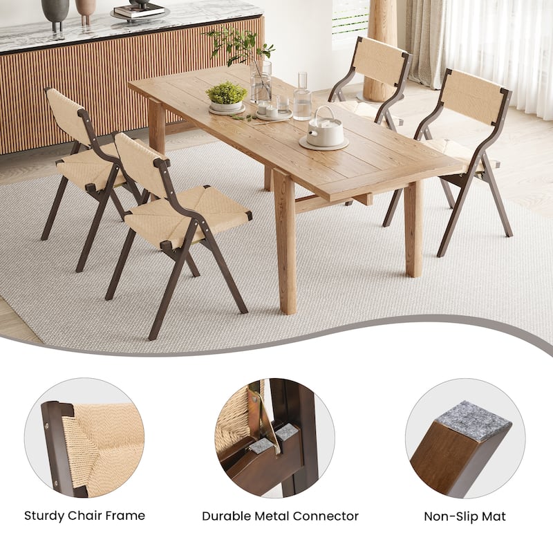 Wood Folding Chairs, Foldable Chairs Wooden Stackable Dining Chairs with Woven Seat & Webbing Back, Dining Chair Set of 2