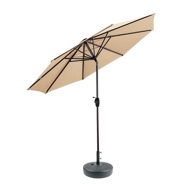 Holme 9-foot Patio Umbrella with Tilt-and-Crank with Black Base Weight Stand Included - Beige