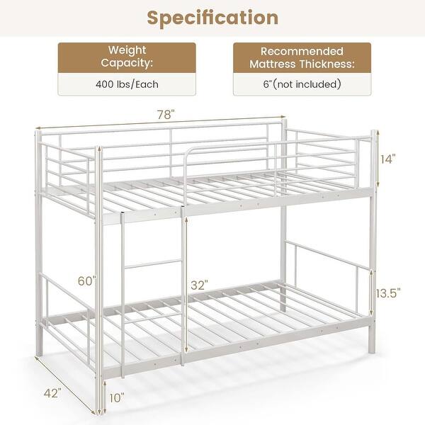 Metal Twin Over Twin Bunk Bed Metal Bed Fame with Ladder Guardrails