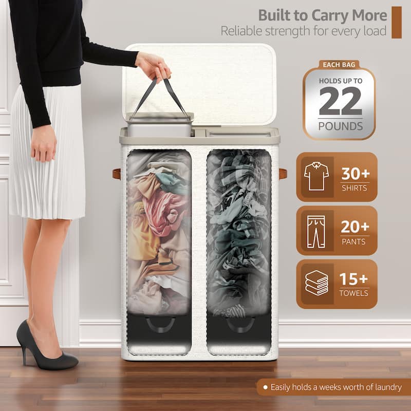 Sorbus 2-Compartment Laundry Basket with Removable Laundry Bag - Durable Organizer for Bathroom.
