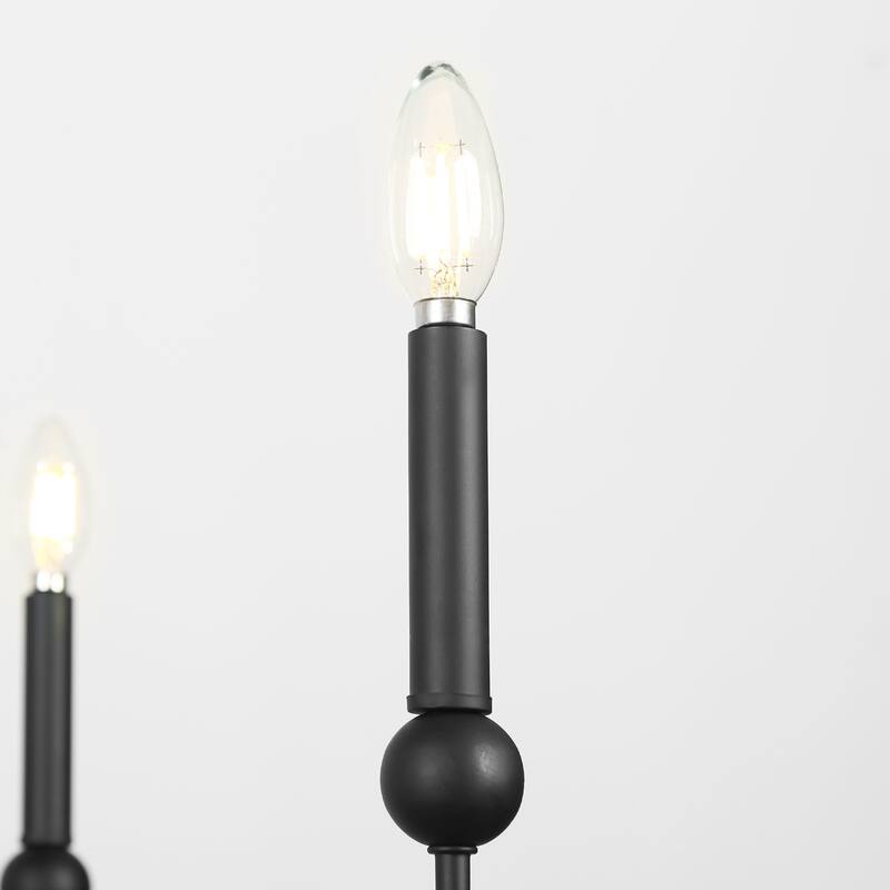 Oriea Mid-Century Modern 2-Tier 12-Light Black Wheel Candle Light for Large Living Dining Room Foyer