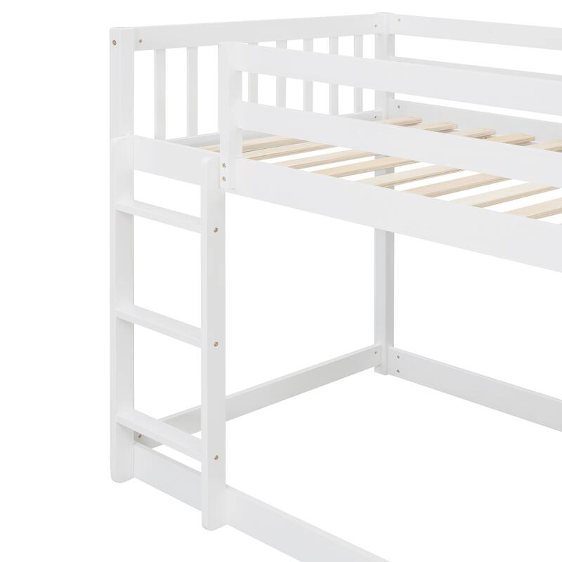 Floor Bunk Bed with Movable Storage Cabinet, Solid Wood Bunkbeds Frame