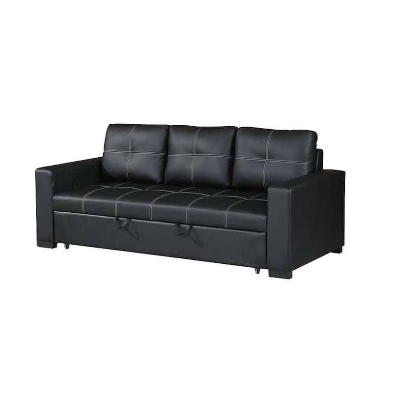 Faux Leather Convertible Sofa In Black