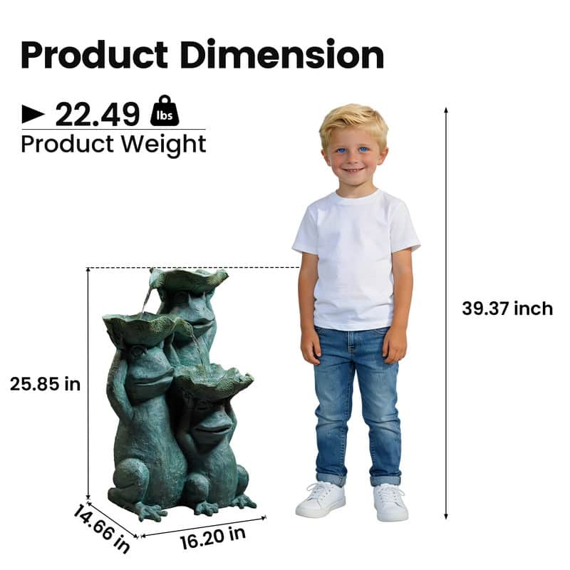 Zen 3-Tier Frog Fountain with Water Bowls and LED Lights for Outdoor Use