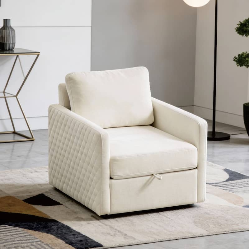 29.5"W Swivel Armchair with Hidden Storage,Club Chair Single Sofa with Pillow - Beige
