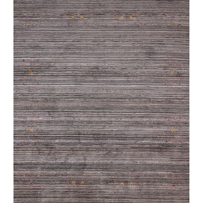 Striped Tribal Gabbeh Indian Square Area Rug Hand-Knotted Wool Carpet - 7'7"x 8'0"