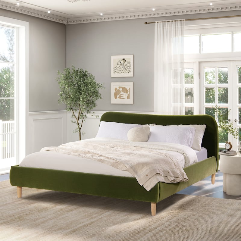 Roman Boucle Sherpa Curved Headboard Modern Platform Bed