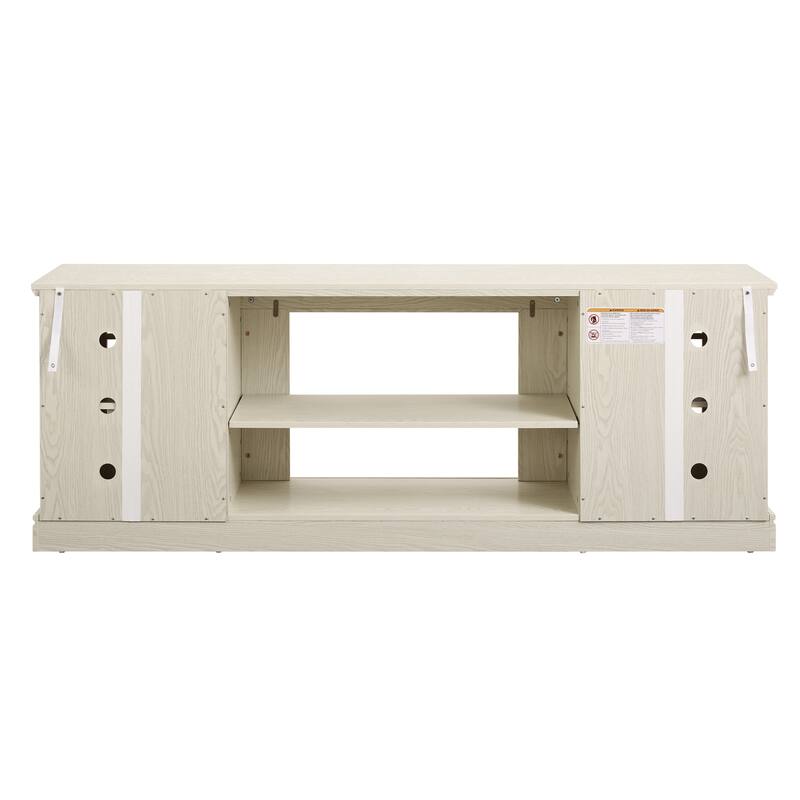 GDFStudio Alice Wood 70" TV Stand with Faux Stone Surround and 2 Door Storage