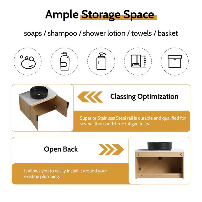 Bathroom Vanity With Sink In 30/36 Inch, Floating Bathroom Vanity With 2 Soft Close Doors
