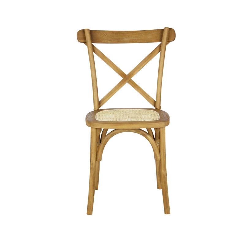 Colmar Classic Traditional X-Back Wood Rattan Dining Chair, Natural (Set of 2) by JONATHAN Y - Natural