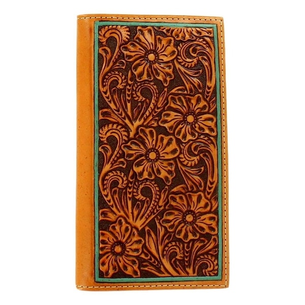 Ariat Western Wallet Mens Floral Emboss Turq Border Rodeo Tan
