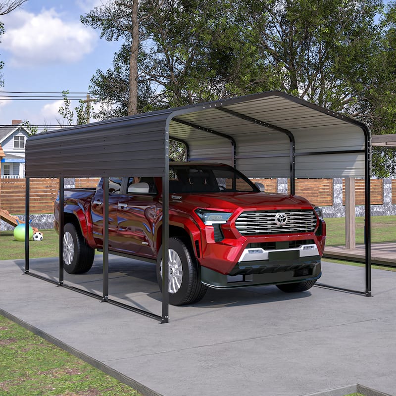 GDFStudio - Oliver Heavy Duty Outdoor Metal Carport with Waterproof Tarpaulin and Reinforced Base